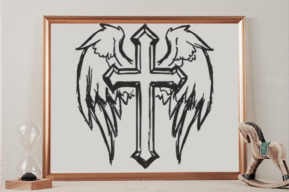 Cross and Angel Wings, Hand Drawn Embroidery Design Review